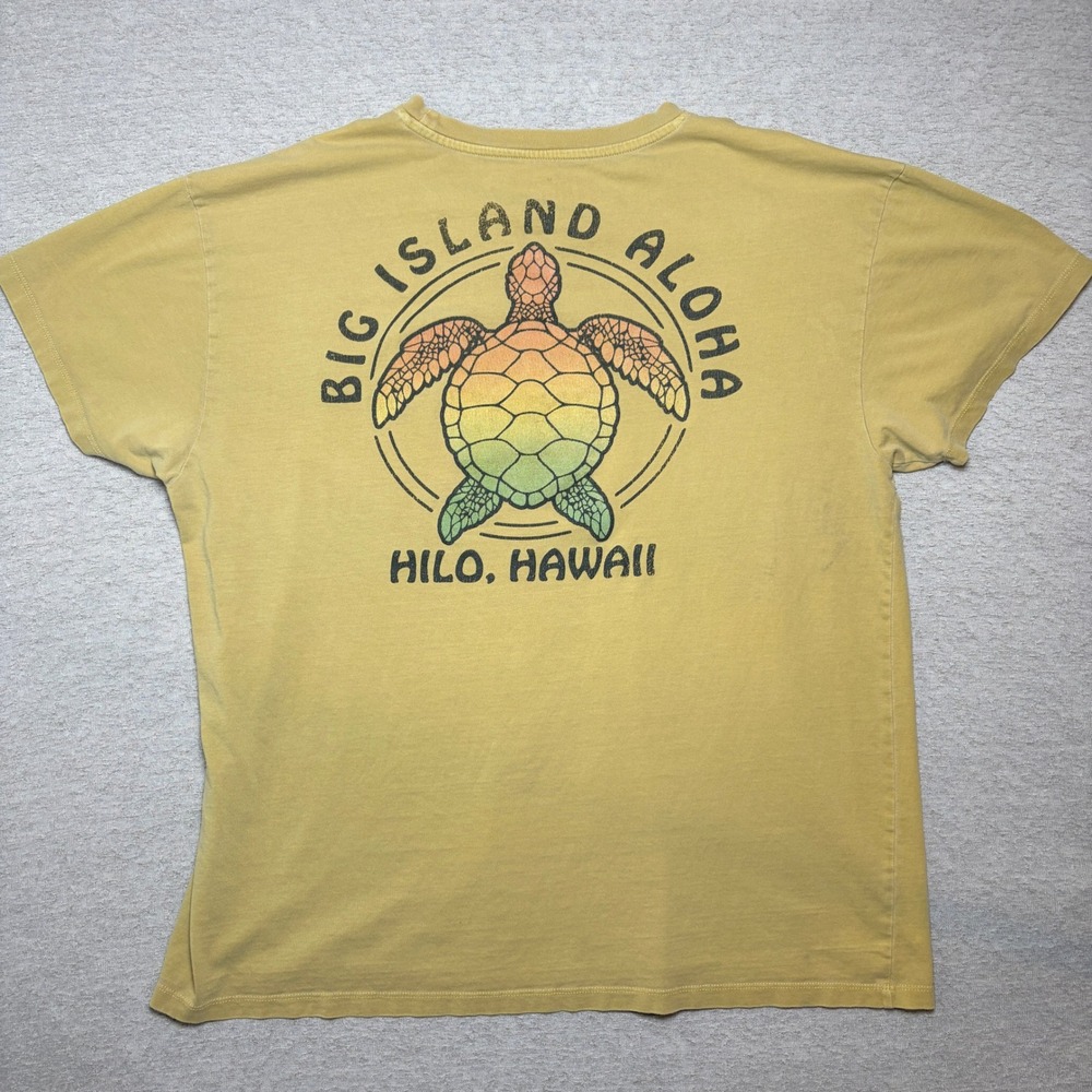 Mens Tshirt XL Yellow Hilo Hawaii Pocket Souvenir Tropical Cotton Tee